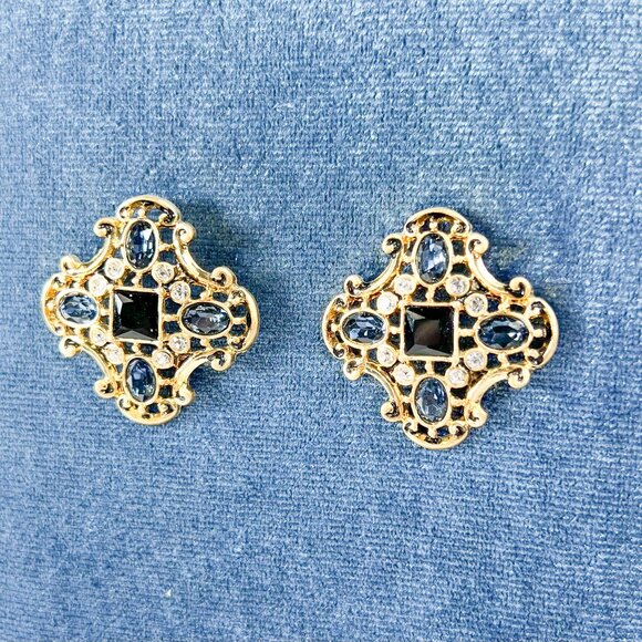 Vintage Sapphire Earrings, Blue Gemstone Earrings, Bridal Crystal Earrings, Gift - Picture 9 of 11